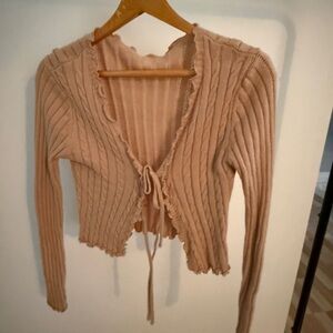 Tan Ribbed Knit Cardigan